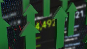 The Green arrow up on Business background 3d rendering. photo