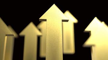 The gold arrow up on black background 3d rendering. photo
