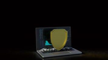 The notebook and shield for cyber security concept 3d rendering. photo