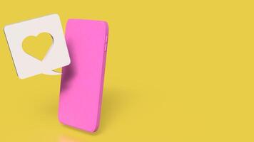 The pink mobile and heart icon on yellow background for love applications concept 3d rendering. photo