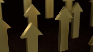 The gold arrow up on black background 3d rendering. photo