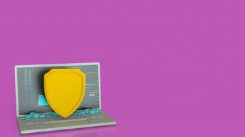 The notebook and shield for cyber security concept 3d rendering. photo