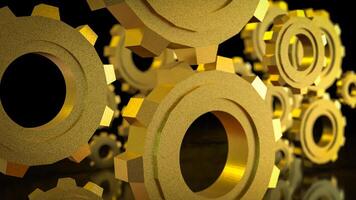 The Gold gear in Black Background for technology or Abstract concept 3d rendering. photo