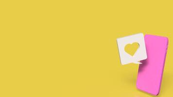 The pink mobile and heart icon on yellow background for love applications concept 3d rendering. photo