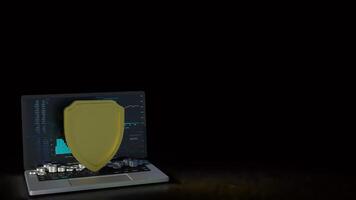 The notebook and shield for cyber security concept 3d rendering. photo