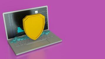 The notebook and shield for cyber security concept 3d rendering. photo