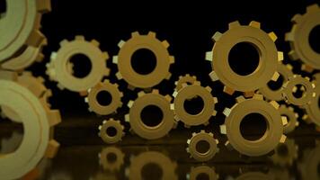 The Gold gear in Black Background for technology or Abstract concept 3d rendering. photo