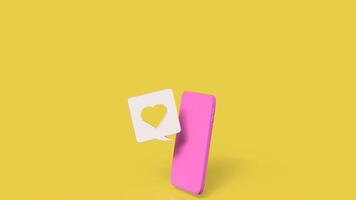 The pink mobile and heart icon on yellow background for love applications concept 3d rendering. photo