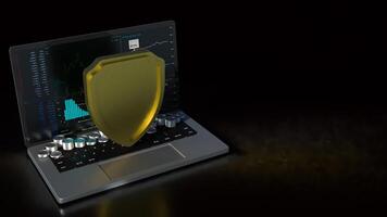 The notebook and shield for cyber security concept 3d rendering. photo