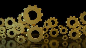 The Gold gear in Black Background for technology or Abstract concept 3d rendering. photo
