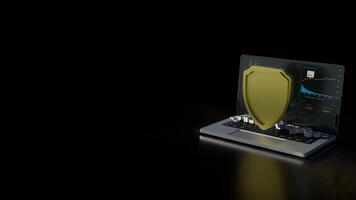 The notebook and shield for cyber security concept 3d rendering. photo