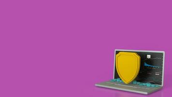 The notebook and shield for cyber security concept 3d rendering. photo