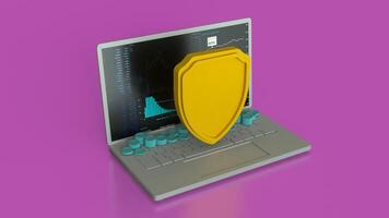 The notebook and shield for cyber security concept 3d rendering. photo