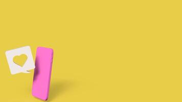 The pink mobile and heart icon on yellow background for love applications concept 3d rendering. photo