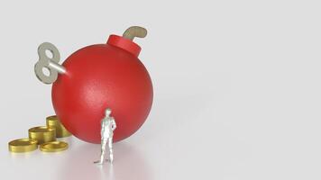 The Red Bomb wind up and coins for Business concept 3d rendering. photo