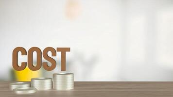 The Cost text and coins for Business concept 3d rendering. photo