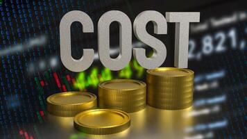 The Cost text and coins for Business concept 3d rendering. photo