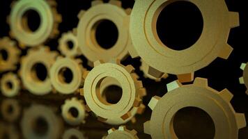 The Gold gear in Black Background for technology or Abstract concept 3d rendering. photo