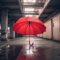 bright red umbrella on empty parking lot . photo