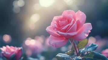 natural macro shot of blooming rose, showcasing its delicate petals and vibrant colors photo