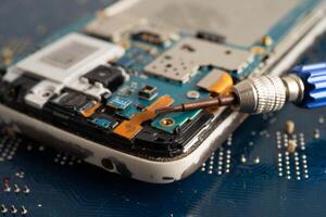 Repairing and upgrade circuit mainboard of notebook, electronic, computer hardware and technology. photo