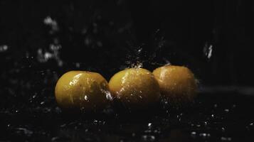 Orange fruit was wet with water splash, photo