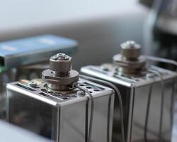 the evaporator in the gas chromatograph. Laboratory chemical equipment for gas chromatography. Analytical laboratory. photo