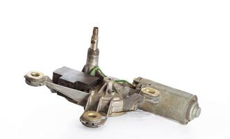 Rear car wiper motor, close-up. Electric motor with wipers on a white background, isolate. Windshield photo