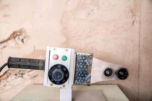 machine for welding polypropylene pipes in plumbing. Copy space for text photo