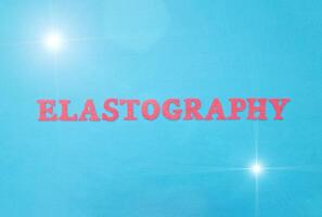 The word elastography in red letters on a blue background. The concept of a new modern procedure for ultrasound examination of soft tissues, organs of a person at an early stage of a tumor, cancer photo