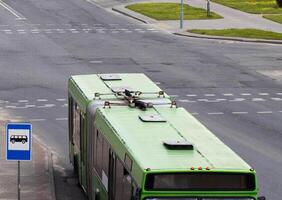 Long accordion bus for transporting people. Mounting system and tail mechanism of the bus, industry photo