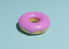 Raspberry pastry donut on a turquoise background. 3d rendering, calories photo