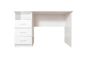 stylish and modern white writing table with drawers, isolate photo