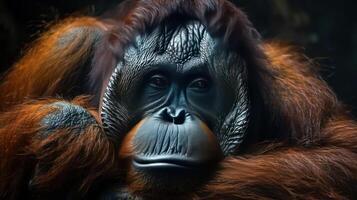A close-up of a monkey with human features, possibly digitally enhanced. photo