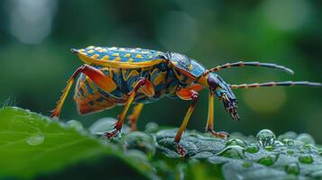 A close-up image of a garden beetle on a leaf. photo