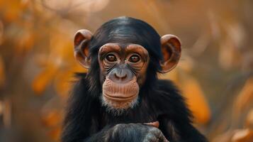 Adorable image of a monkey looking forward. photo