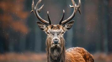 A majestic deer with large antlers and a calm expression. photo