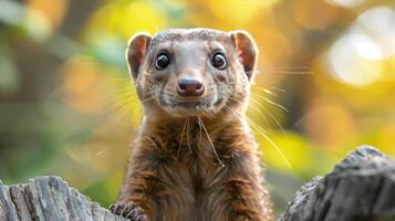 Fluffy badger with a surprised look. photo