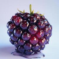 A close-up of a fruit, specifically a raspberry, with a focus on the glossy texture of its surface. photo