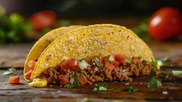 depicts two gourmet beef quesadillas with cheese, tomatoes, and herbs, presented on a wooden cutting board. photo