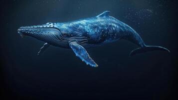 A whale swimming under the ocean surface with a beautiful view of the whale tail and spout. photo