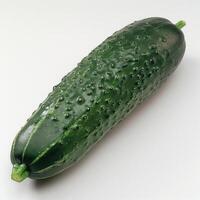 Small green cucumber with small bumps and a stem. photo