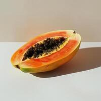 An image of a fruit salad with pears and blackberries resting on a table. photo