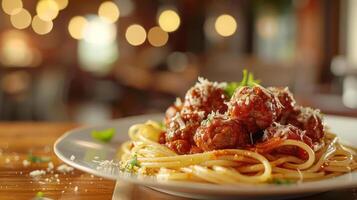 A hearty pasta dish topped with sauce and served on a plate. photo