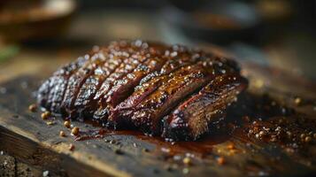 Meat on bone with sauce dripping off. photo