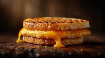 A close-up view of a delicious cheese toast sandwich with melted cheese on top. photo