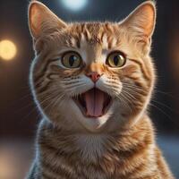 close up of a cheer happy cat with soft bokeh night as the background photo