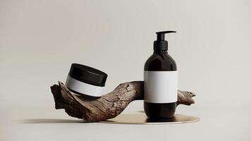 Tree branch - podium for cosmetic products. Natural background for advertising eco, vegan products. Aesthetic showcase, minimalism, 3D rendering. photo
