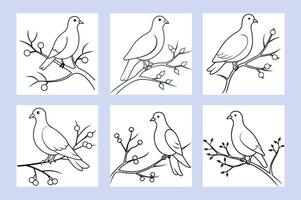 A depiction of a white dove perched on a snow-covered plum tree branch, symbolizing peace and hope in the winter months vector