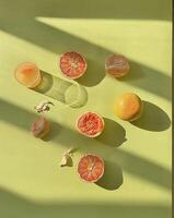 a table with oranges and grapefruit on it photo